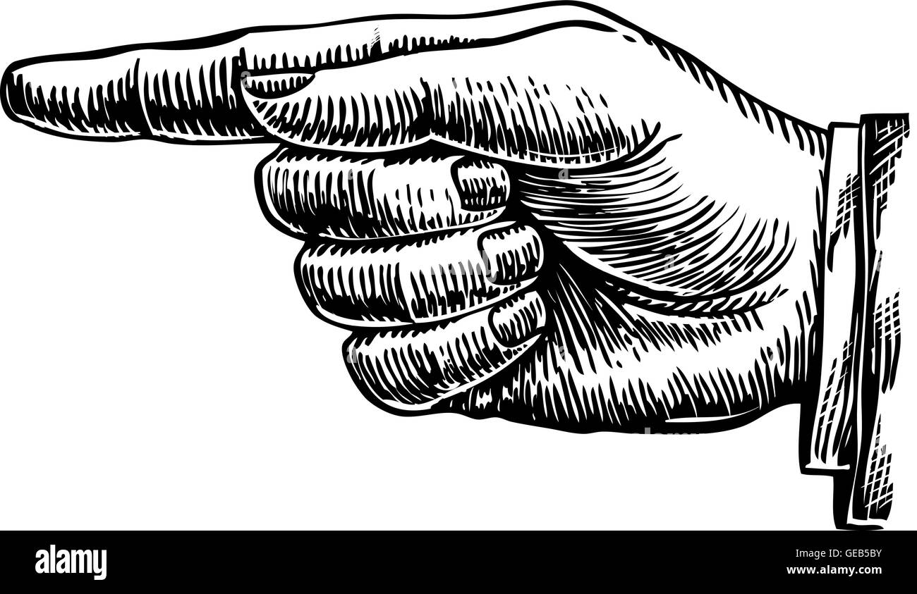 Hand gezeichnet Retro-Zeigefinger. Vektor-illustration Stock Vektor