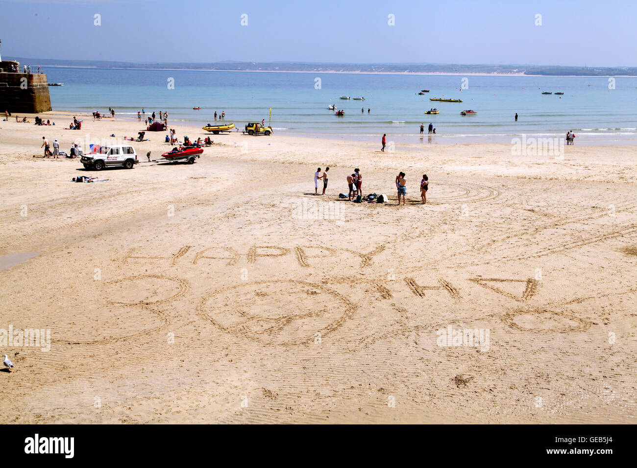 Ebbe-Gezeiten in St Ives eines England ist vielen Resorts am Meer Stockfoto