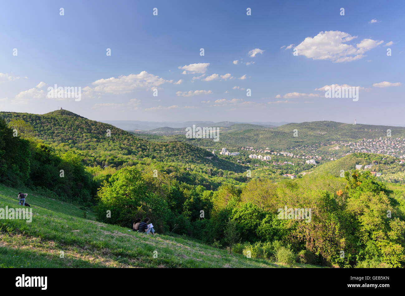 Budapest: Budaer Berge mit Blick auf Budapest und Janos - Hegy (John Hill, links), Ungarn, Budapest, Stockfoto