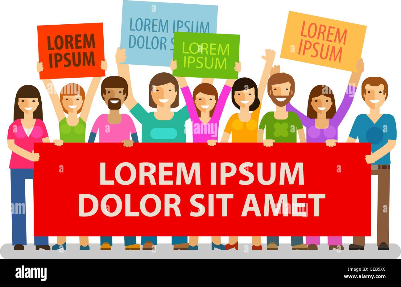 Demokratie. Menschenmenge mit Plakaten. Vektor-illustration Stock Vektor