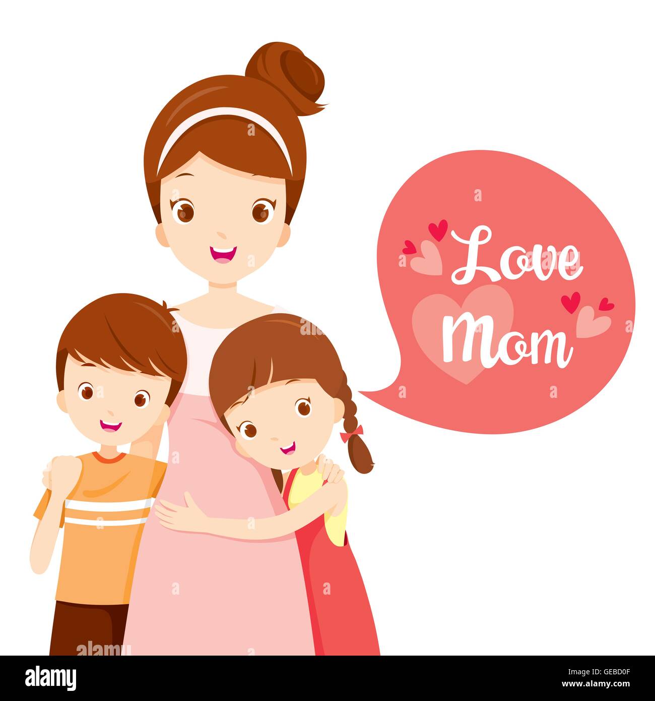 Sohn und Tochter umarmt ihre Mutter, Muttertag, umarmen, Hug, Kinder, Geschwister, Liebe Stock Vektor