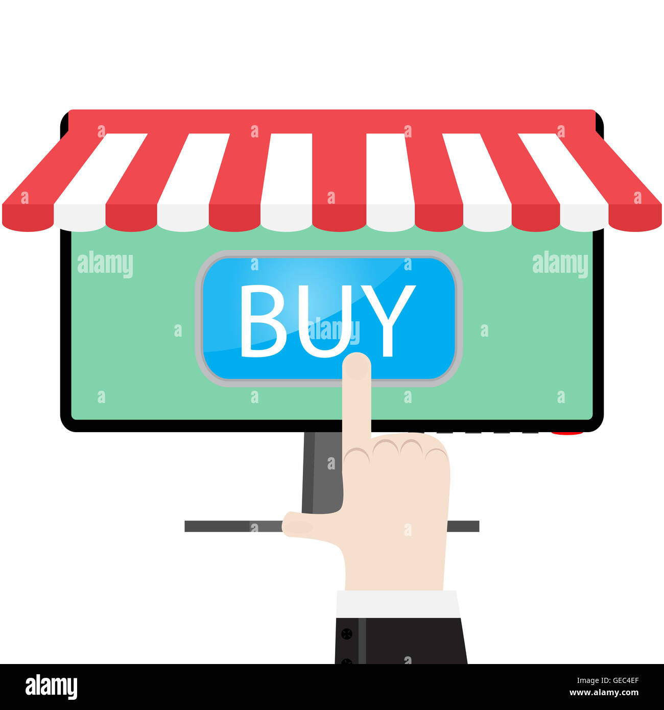 Tätigen Sie Online-Einkäufe. Kaufen Sie mit Vektor-Illustration, Verkauf, Computer und internet Stockfoto