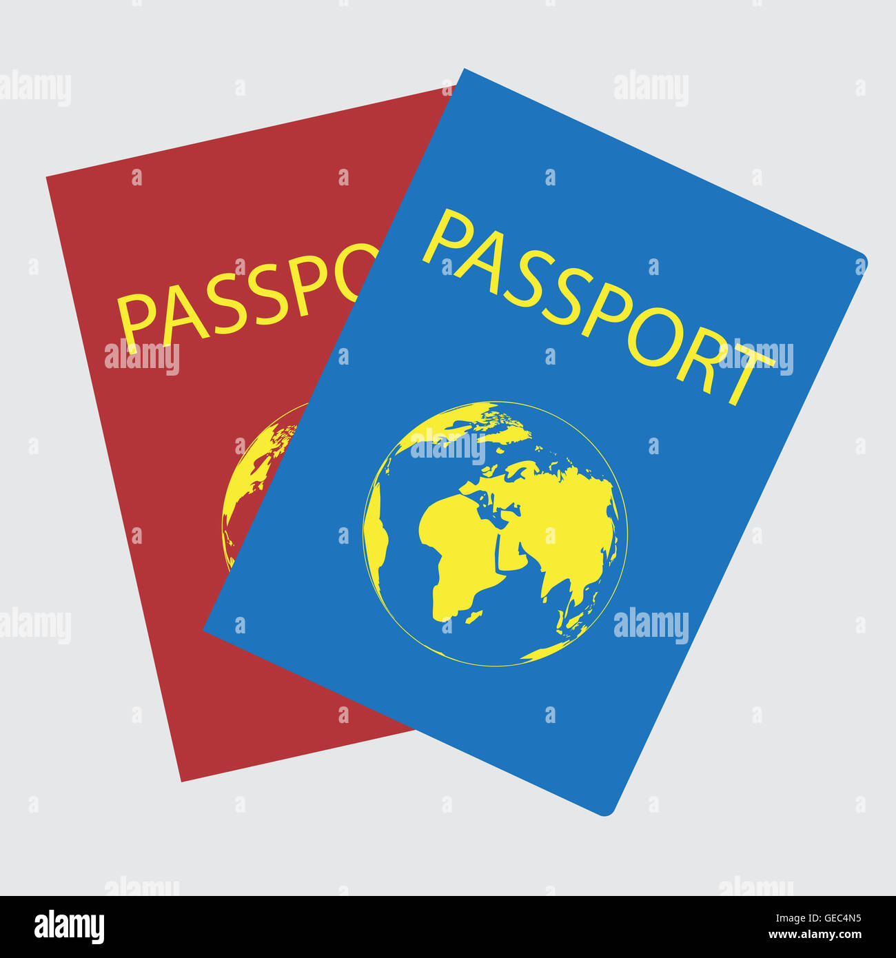 Pässe mit Weltkarte. Reisepass für Reisen, Vektor-Pass Seite und Illustration Ausweisdokument Stockfoto