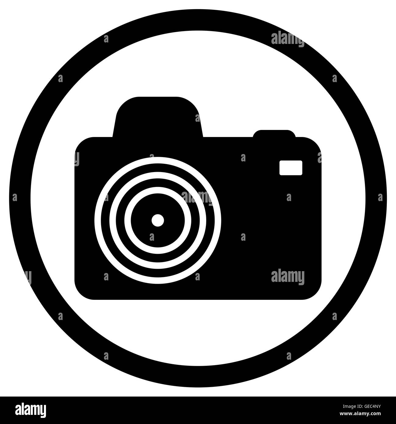 Schwarze Kamera Foto. Foto-Kamera isoliert und digitale Kamera in monochromen Stil. Vektor-illustration Stockfoto