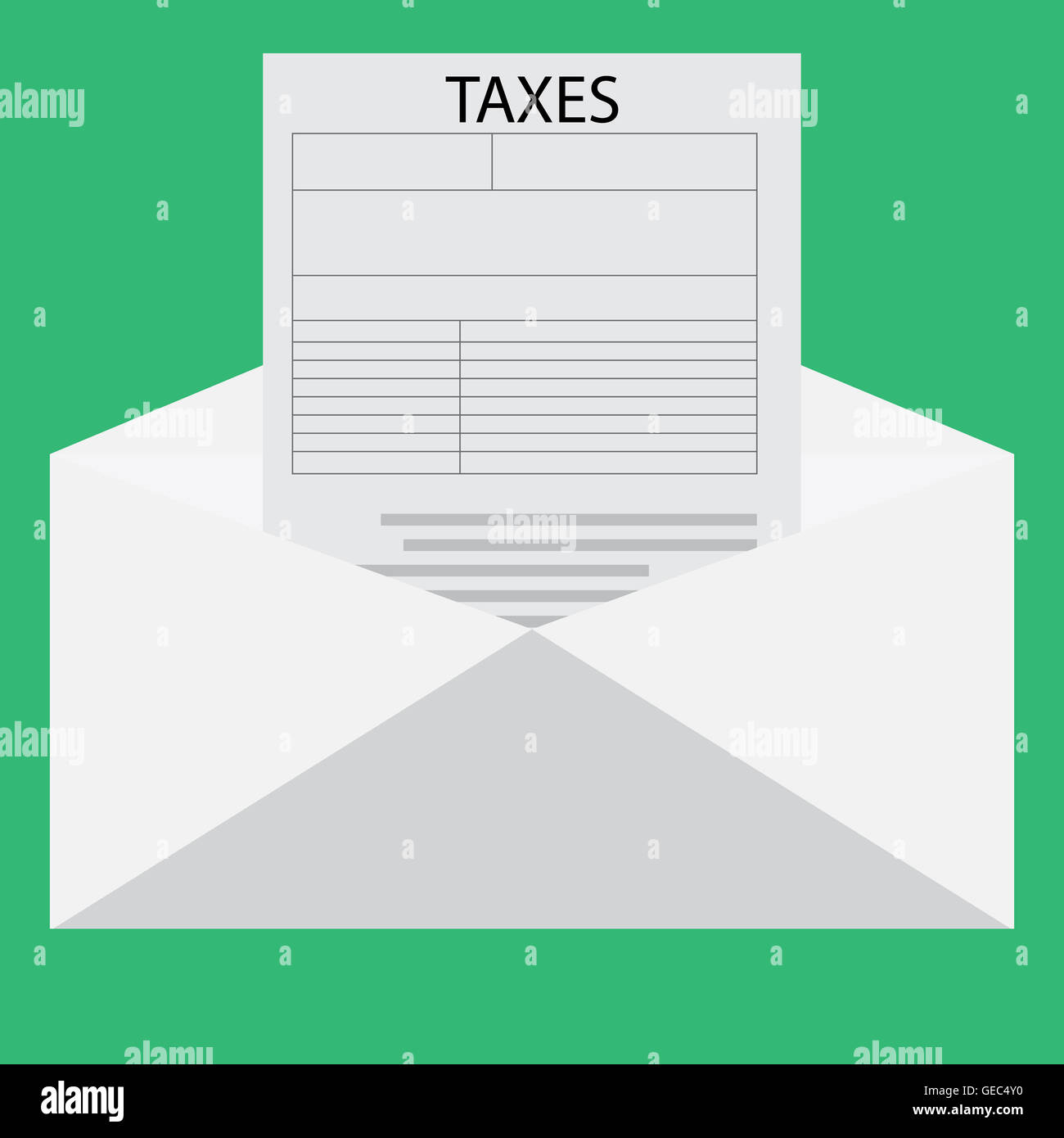 Brief mit Steuererklärung. Geld und Steuern Buchungsvordrucke, Vektor-illustration Stockfoto