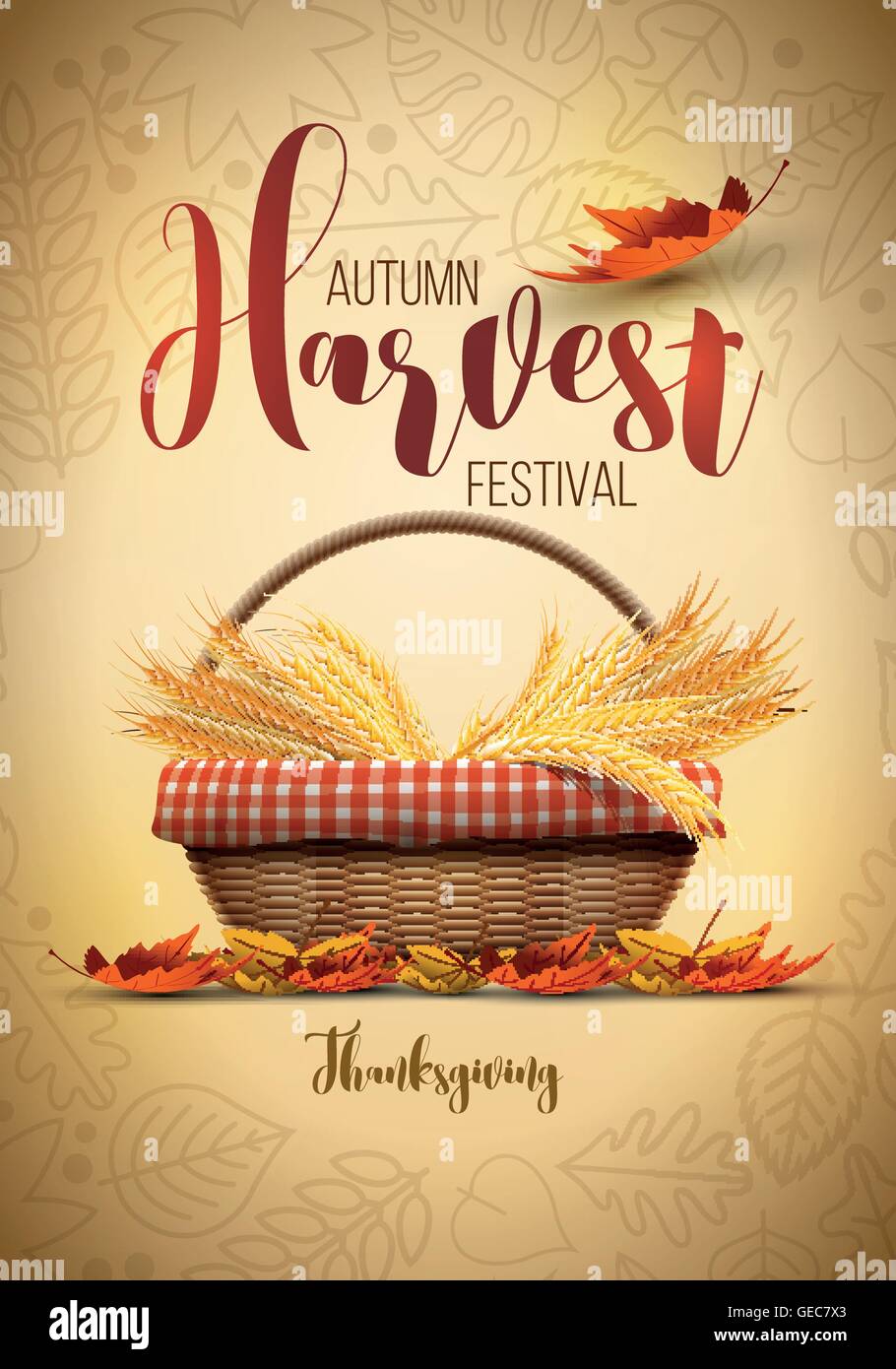 Vektor Herbst Erntefest Plakat Design-Vorlage. Elemente werden separat in Vektordatei geschichtet. Stock Vektor