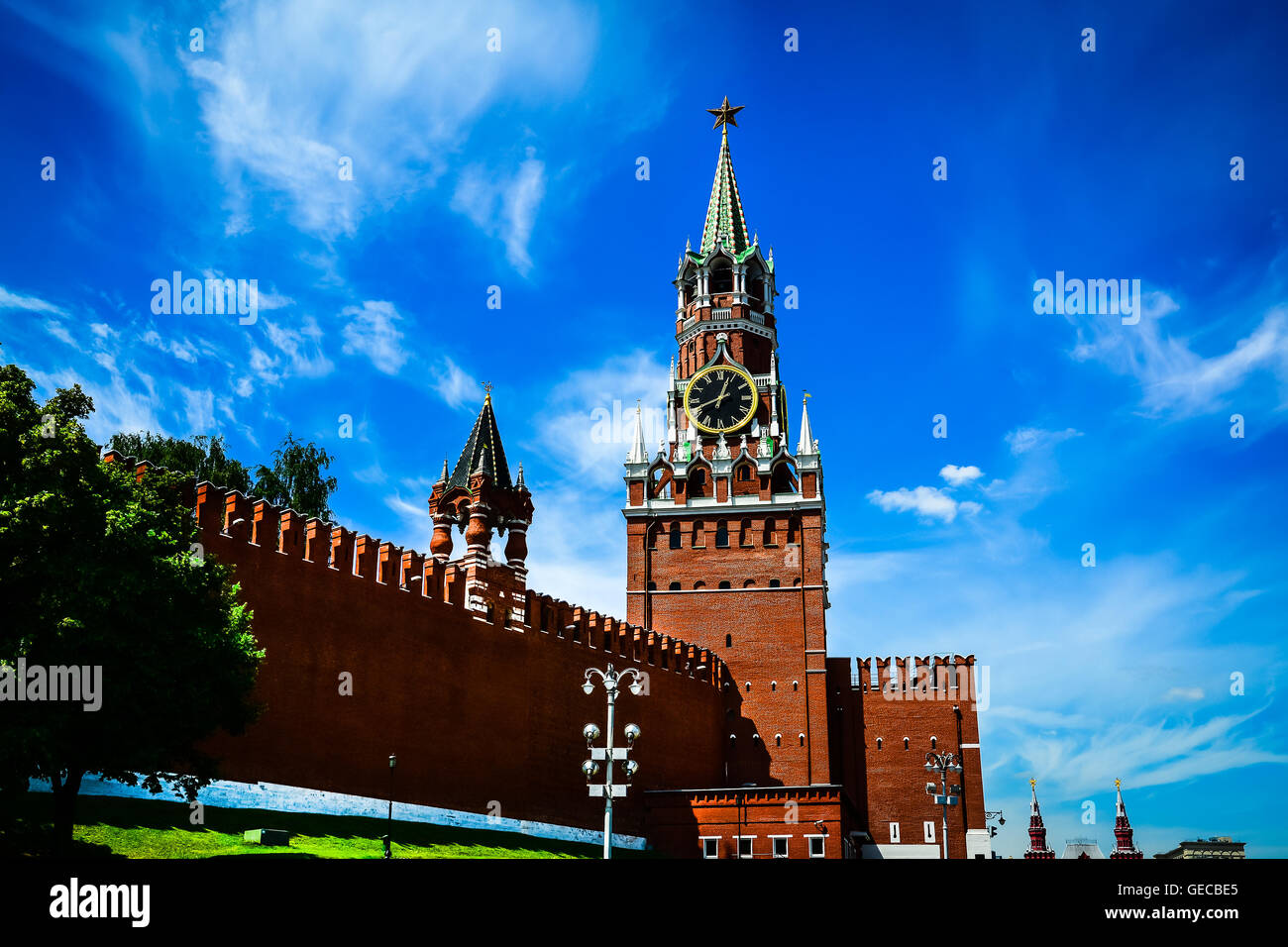 Kreml schlagende Uhr Spasskaja-Turm. Moskau, Russland. Selektiven Fokus Stockfoto
