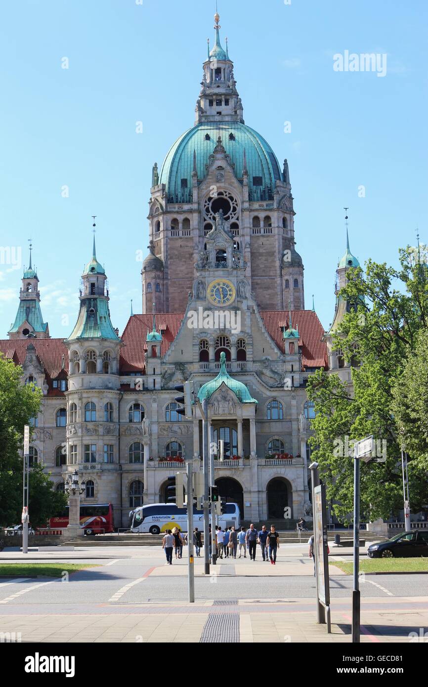 Das neue Rathaus in Hannover, Landeshauptstadt von Niedersachsen, Norddeutschland. Stockfoto