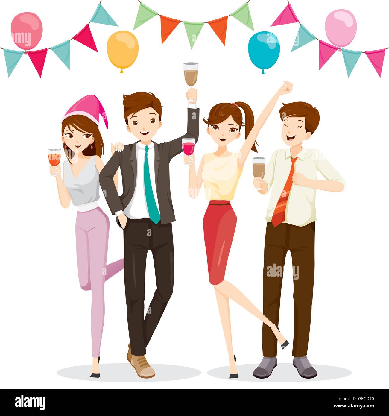Mann und Frau Spaß In Party mit Getränken, Corporate, Bankett, fest, Gesellschaft, Feier Stock Vektor