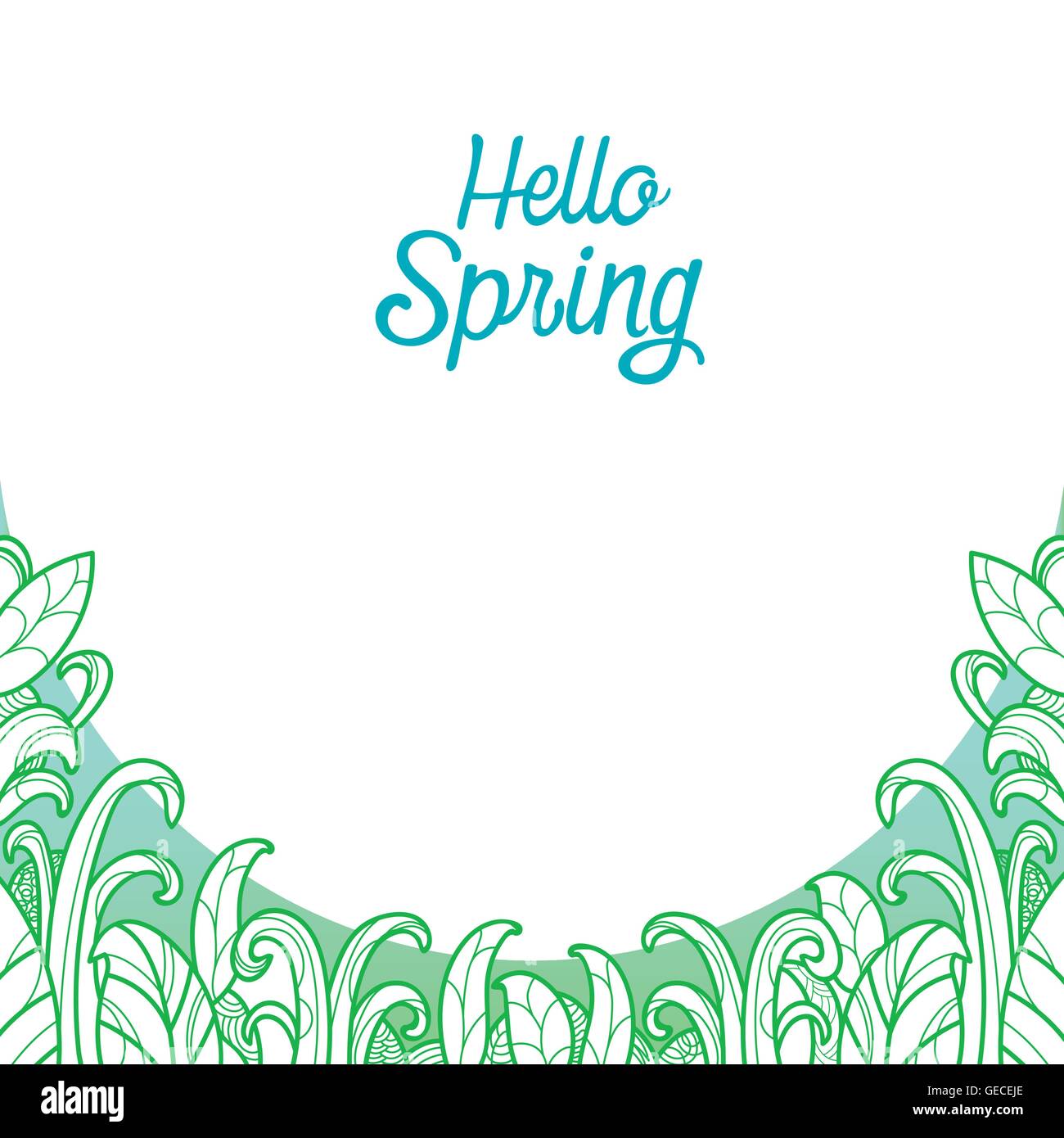 Hallo Frühling Text mit Grass im Umriss Hintergrund, Natur, Kinder, Tier, Blume Stock Vektor