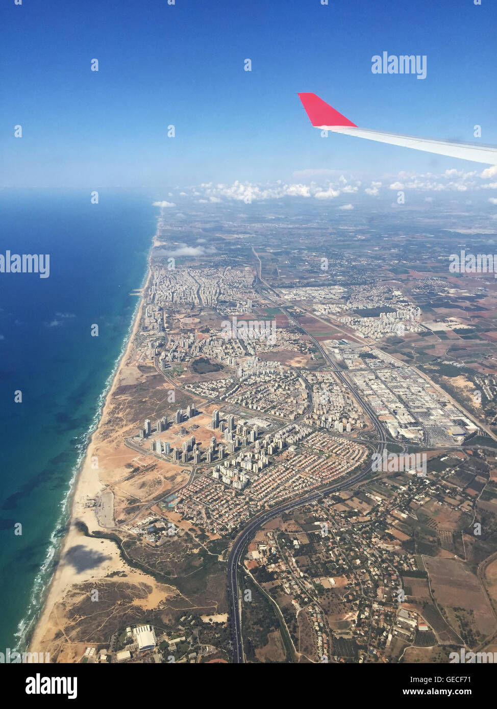 Israel: die Küste von Tel Aviv vom Flugzeug aus gesehen Stockfoto