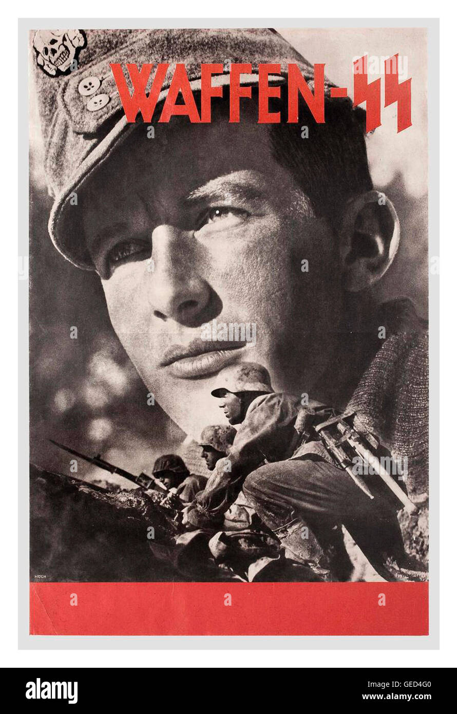 1940er Jahren während des deutschen Krieges Propagandaplakat Rekrutierung für die berüchtigten brutalen Nazi-Waffen-SS Militärregime Stockfoto