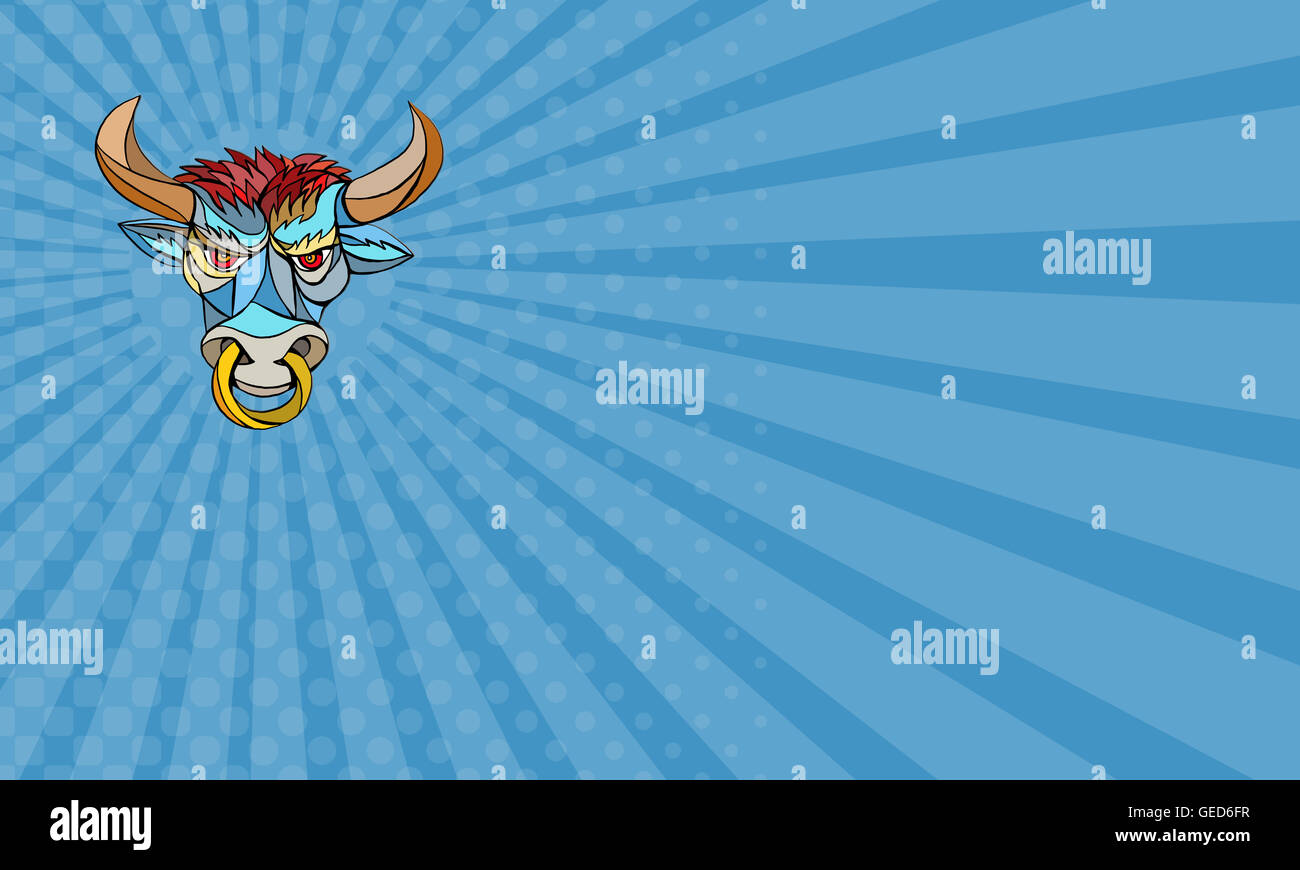 Visitenkarte mit Mosaik Stil Illustration eine wütend raging Bull Kopf Vorderseite am isolierten weißen Hintergrund. Stockfoto