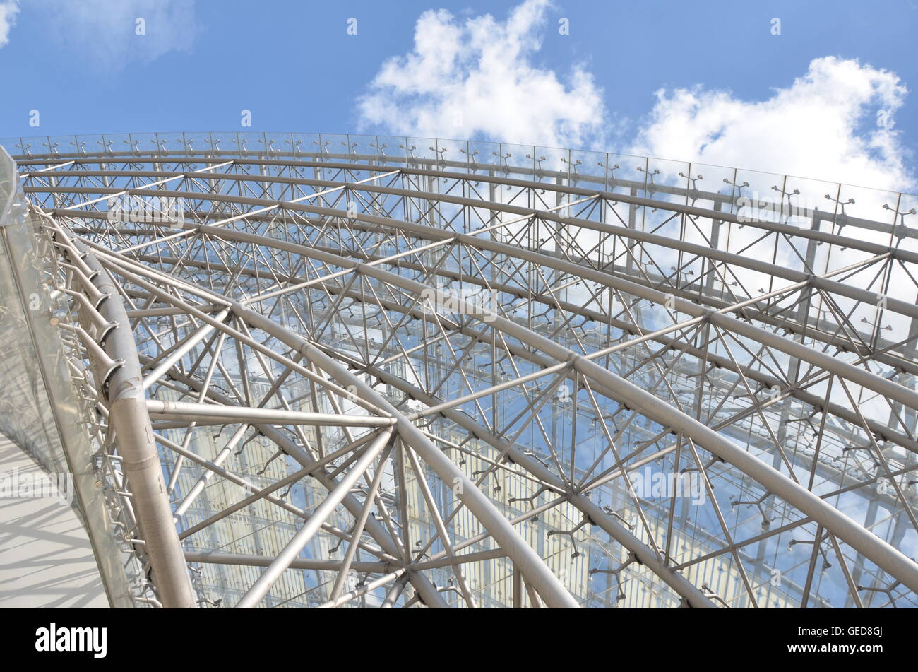 Messe Leipzig, abstrakt, Bogen, Architektur, Raum, Gebäude, Diagonal, Kuppel, enorme, Ausstellung, Messe, Rahmen, Deutsch, Deutschland, Stockfoto