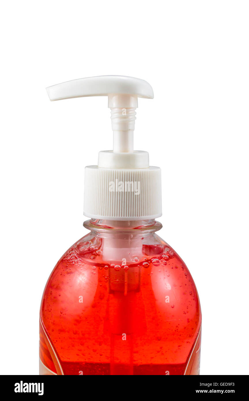 Hand Sanitizer Gel Flasche hautnah Stockfoto