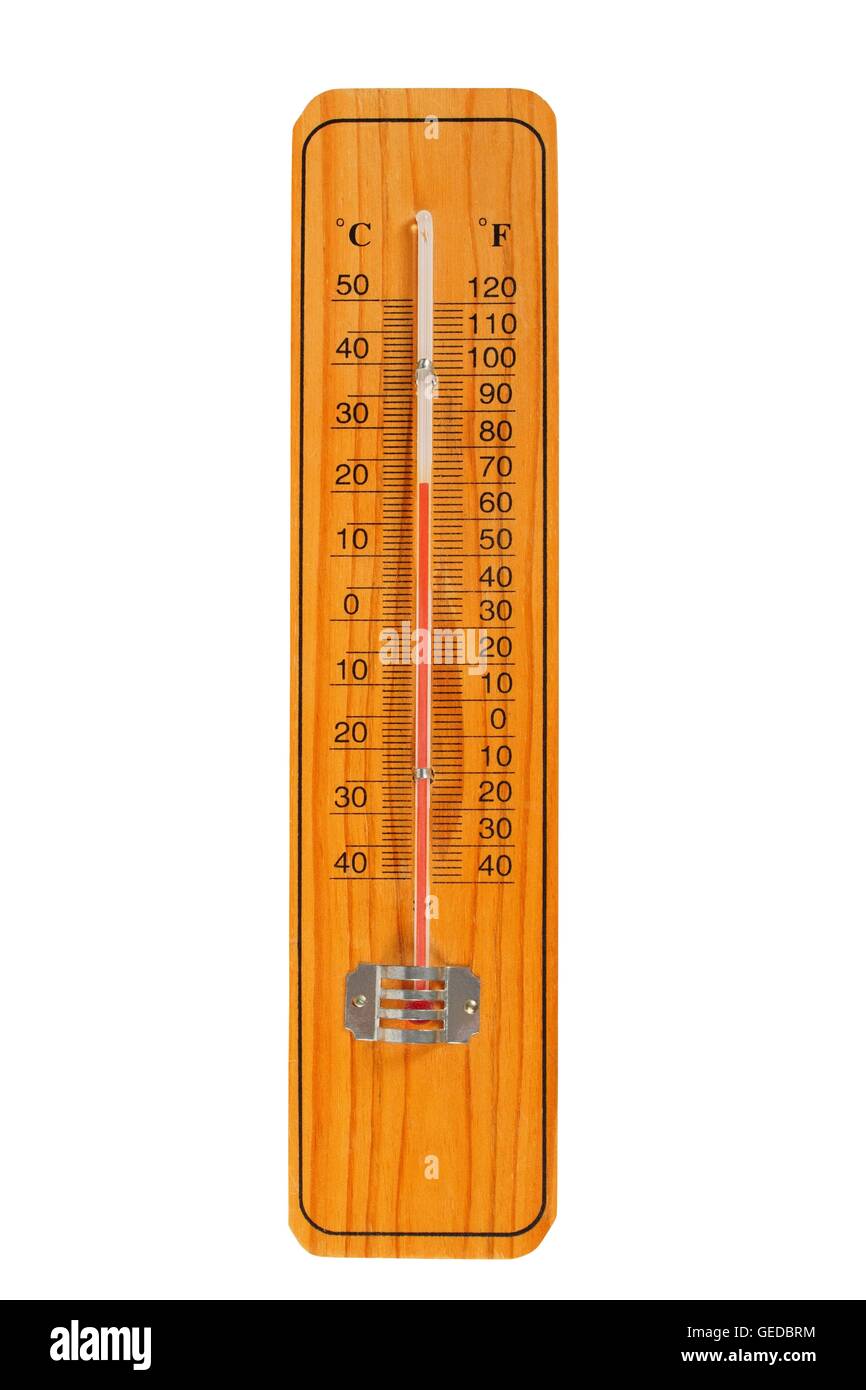 Holz-Thermometer mit Celsius und Fahrenheit Skalen Stockfoto