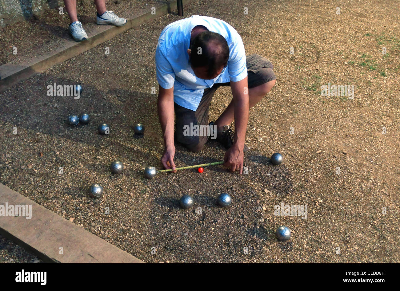 Petanque in Rutland an einem Ligaspiel gespielt wird Stockfoto