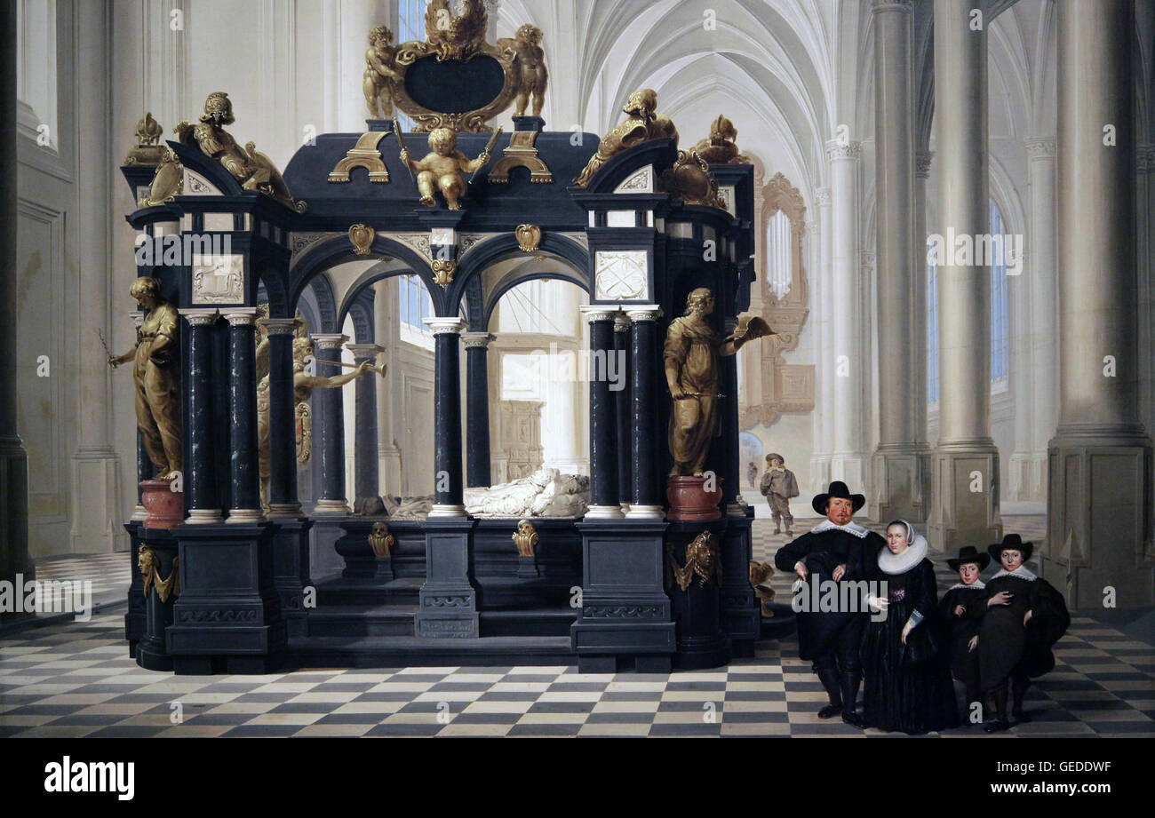 Eine Familie neben dem Grab von Prinz Wilhelm I. in der Nieuwe Kerk/ Neue Kirche Delft 1645 von Dirck van Delen oder Dirck Christiaensz van Delen 1604 -1671 Stockfoto