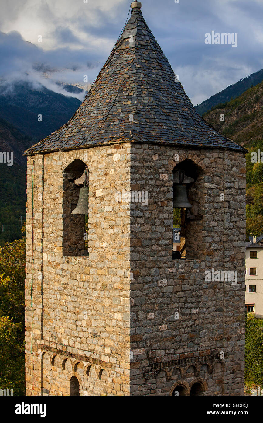 Kirche Sant Joan. Romanische Kirche. Boí.Boí Tal. Provinz Lleida.  Katalonien. Spanien Stockfoto