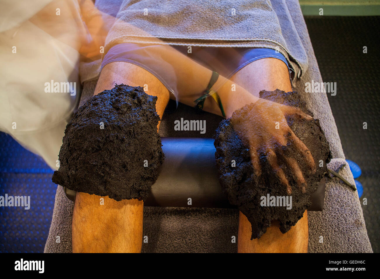 Fangotherapie. Caldes de Boi Spa, Boí-Tal. Provinz Lleida. Katalonien. Spanien Stockfoto