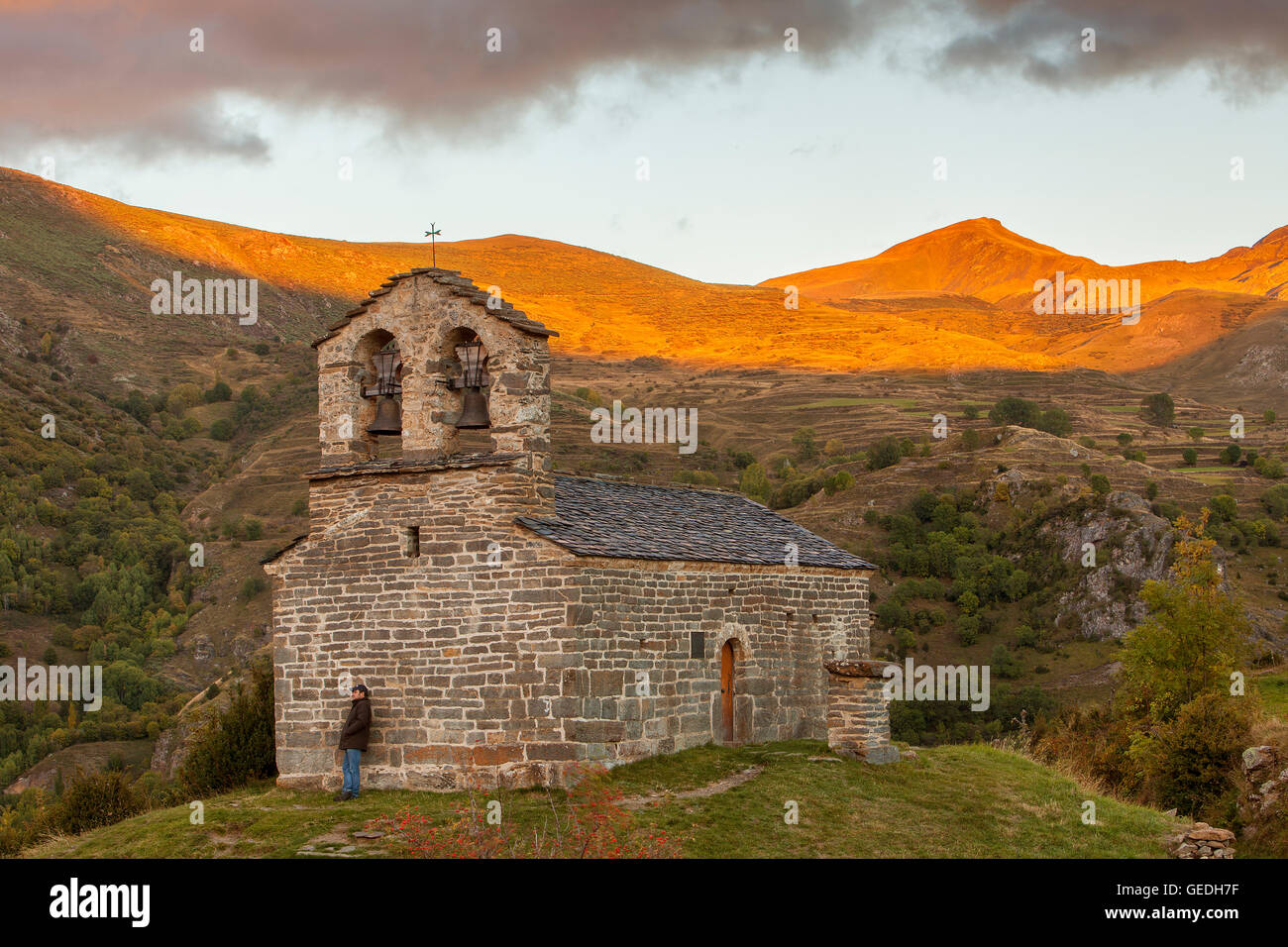 Sant Quirç Eremitage. Romanische Kapelle. Durro.Boí Tal. Provinz Lleida. Katalonien. Spanien Stockfoto
