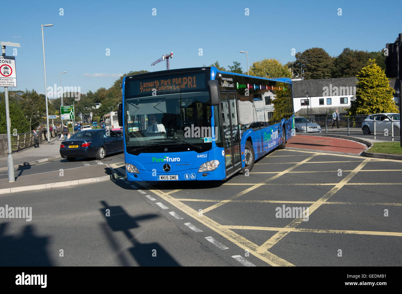 Eine erste Gruppe Mercedes-Benz Citaro arbeiten an Truro Park & Fahrt service PR1, Langarth Park P & R. Stockfoto