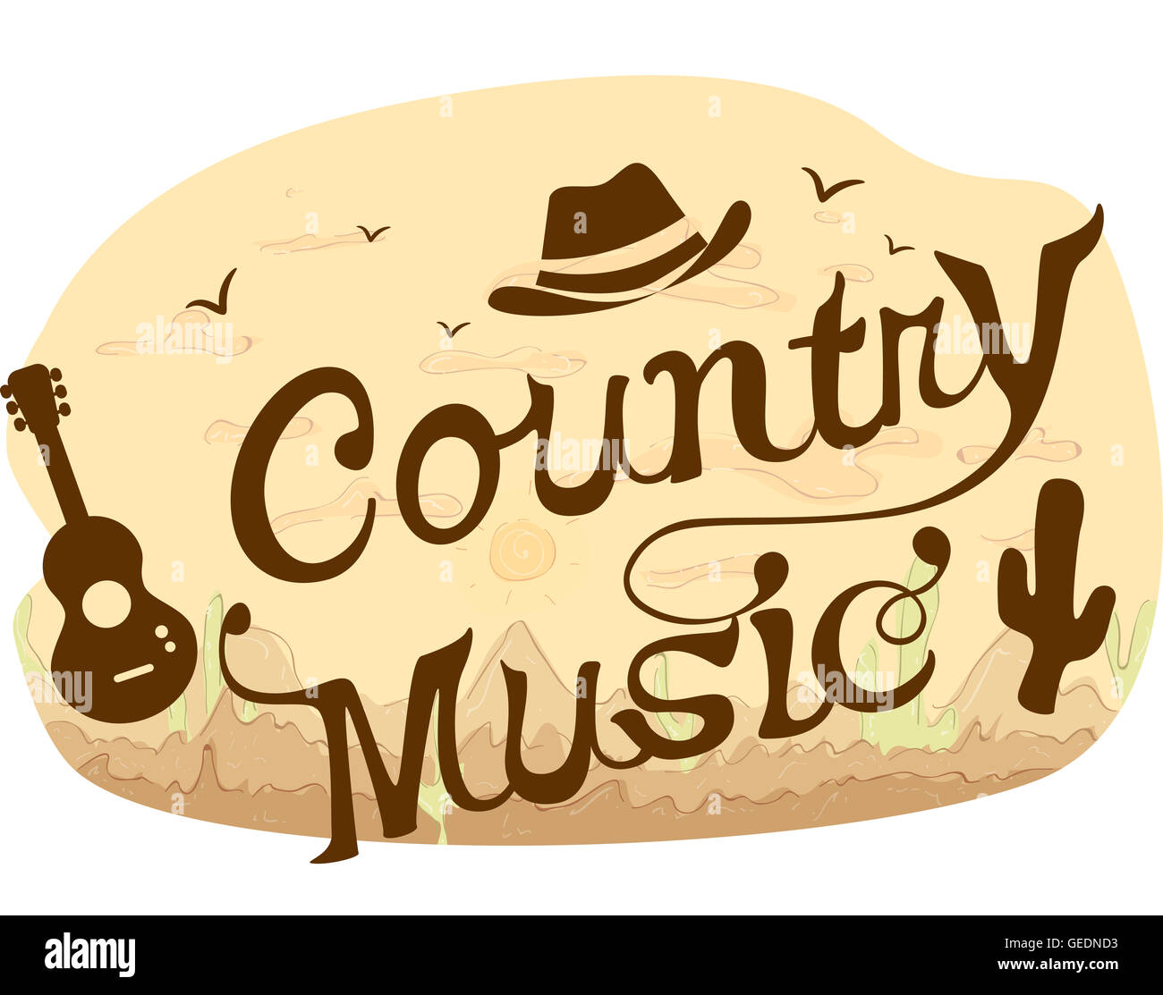 Typografie Illustration mit Worten-Country-Musik Stockfoto