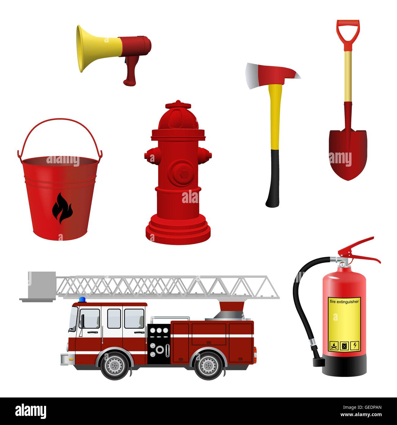 Feuerwehr Ausrüstung legen. Vektor-Illustration Stock-Vektorgrafik