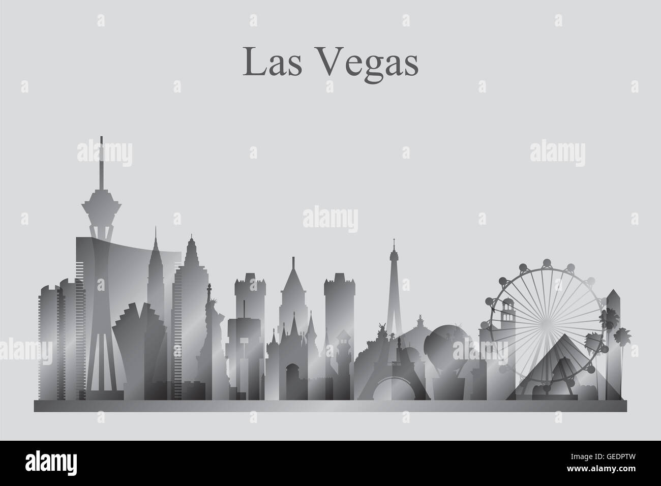 Las Vegas Stadt Skyline Silhouette in Graustufen Stockfoto