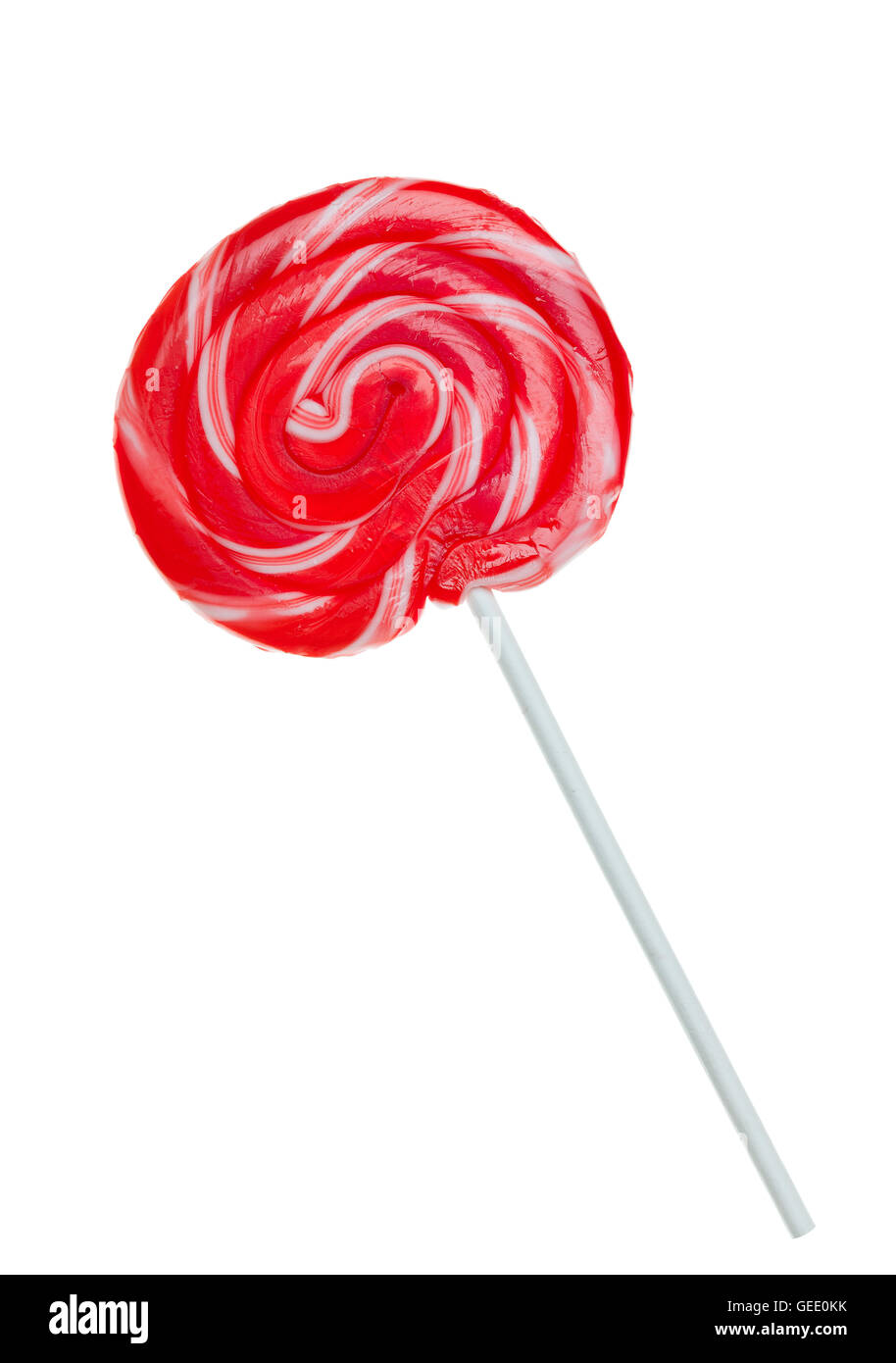 Leuchtend rot Spirale Lutscher isoliert auf weißem Hintergrund Stockfoto Leuchtend rot Spirale Lutscher isoliert auf weißem Hintergrund Stockfoto