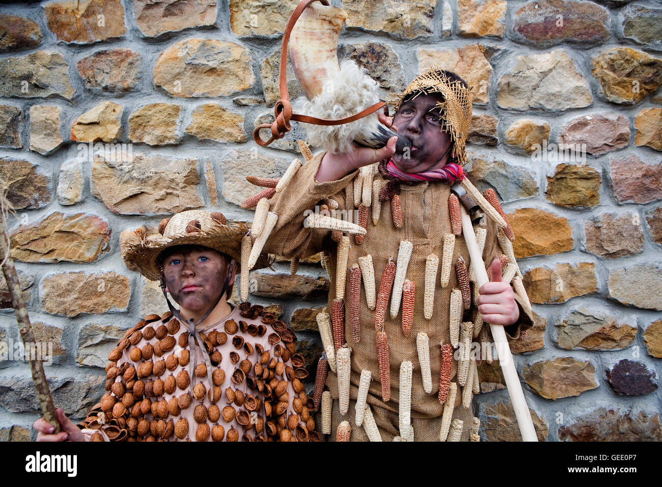 "La Vijanera´carnival, schwarzen Tänzer, Silio, Molledo. Kantabrien, Spanien. Stockfoto