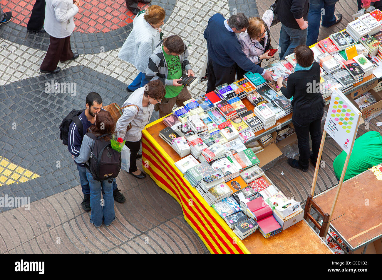 La Rambla, Sant Jordis Tag (23. April), Barcelona, Katalonien, Spanien Stockfoto