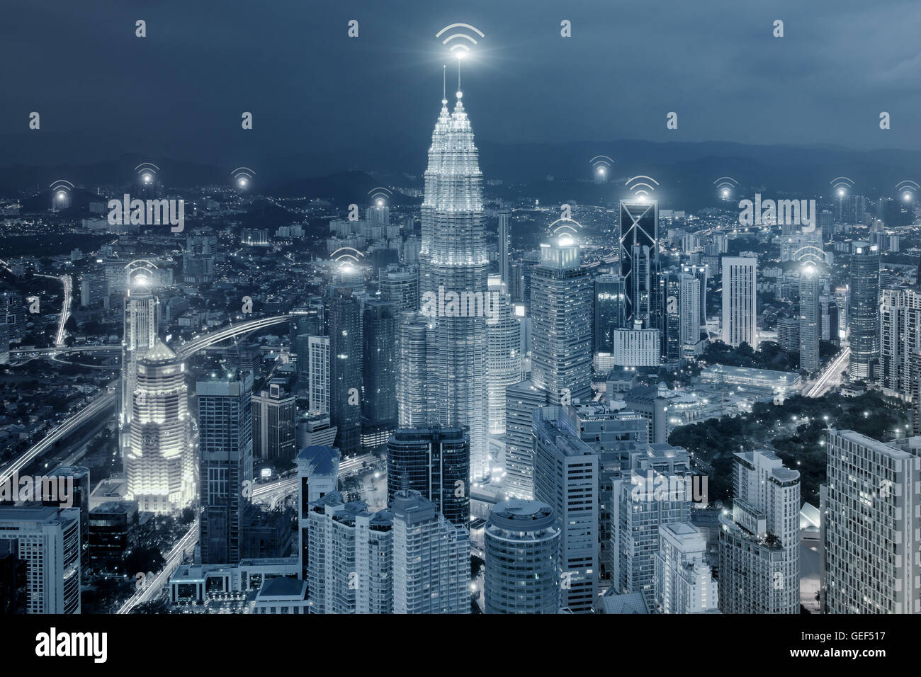 Technologie, Netzwerk und Anschluss-Konzept - WLAN-Netzwerkverbindung im Unternehmenseinsatz Bezirk Mitte für WLAN-Netzwerkverbindung Stockfoto