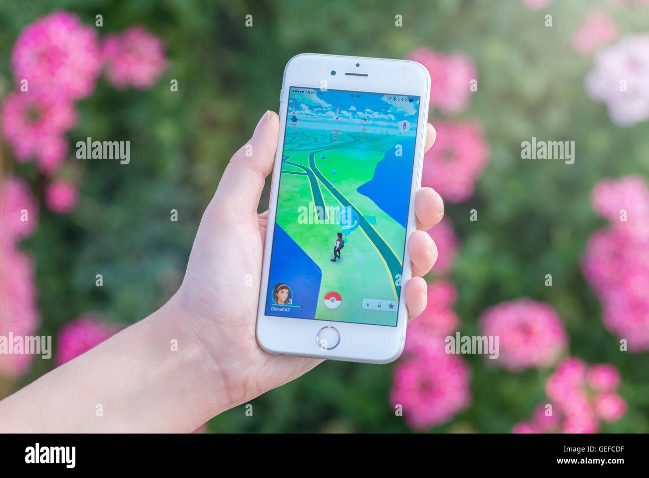Varna, Bulgarien - 19. Juli 2016: Nintendo Pokemon gehen augmented Reality App Spiel mit Pokestop auf der Karte Stockfoto