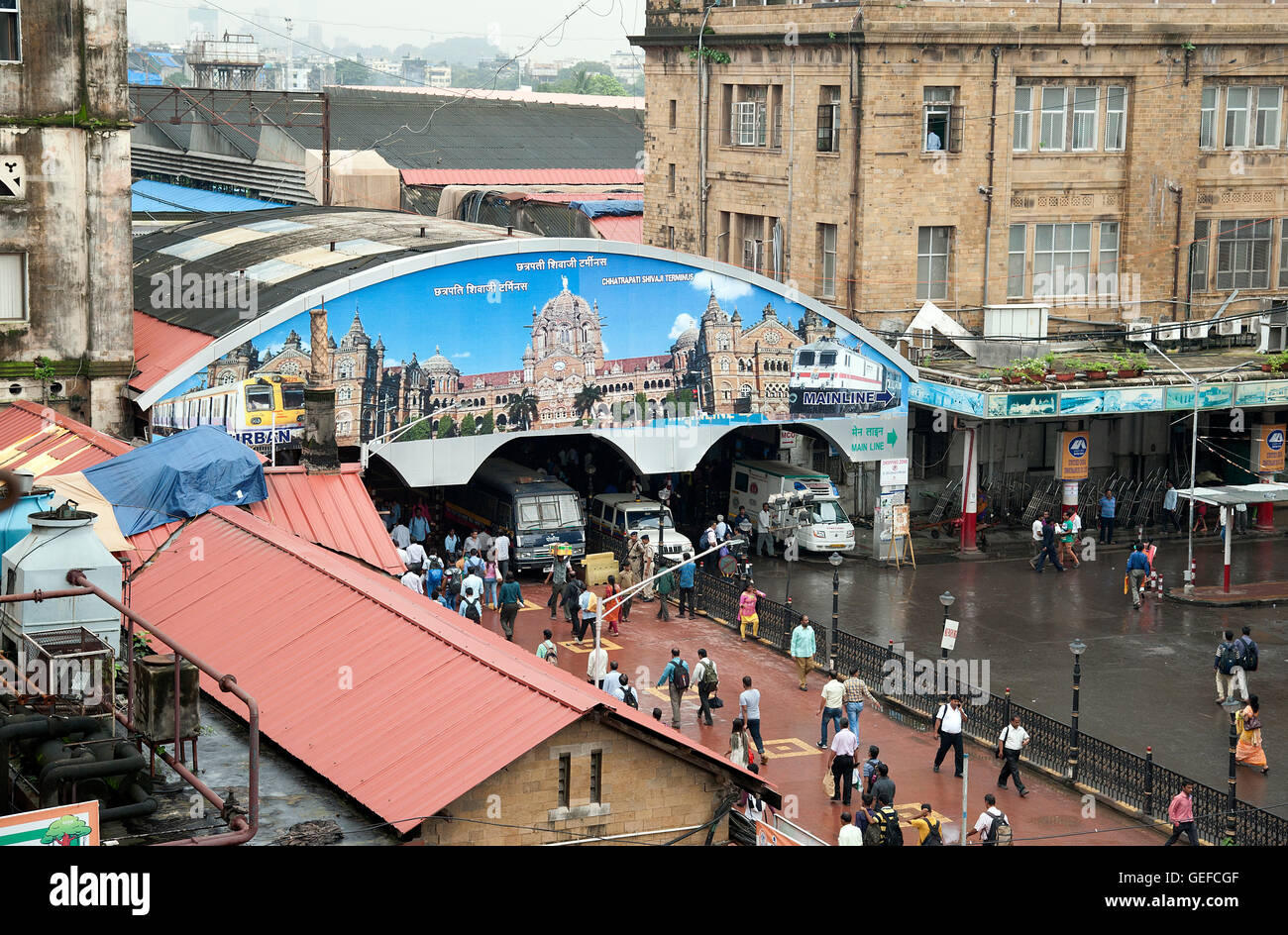 Das Bild der Eingang der CST Bahnhofsgebäude oder VT-Station, Mumbai Indien Stockfoto