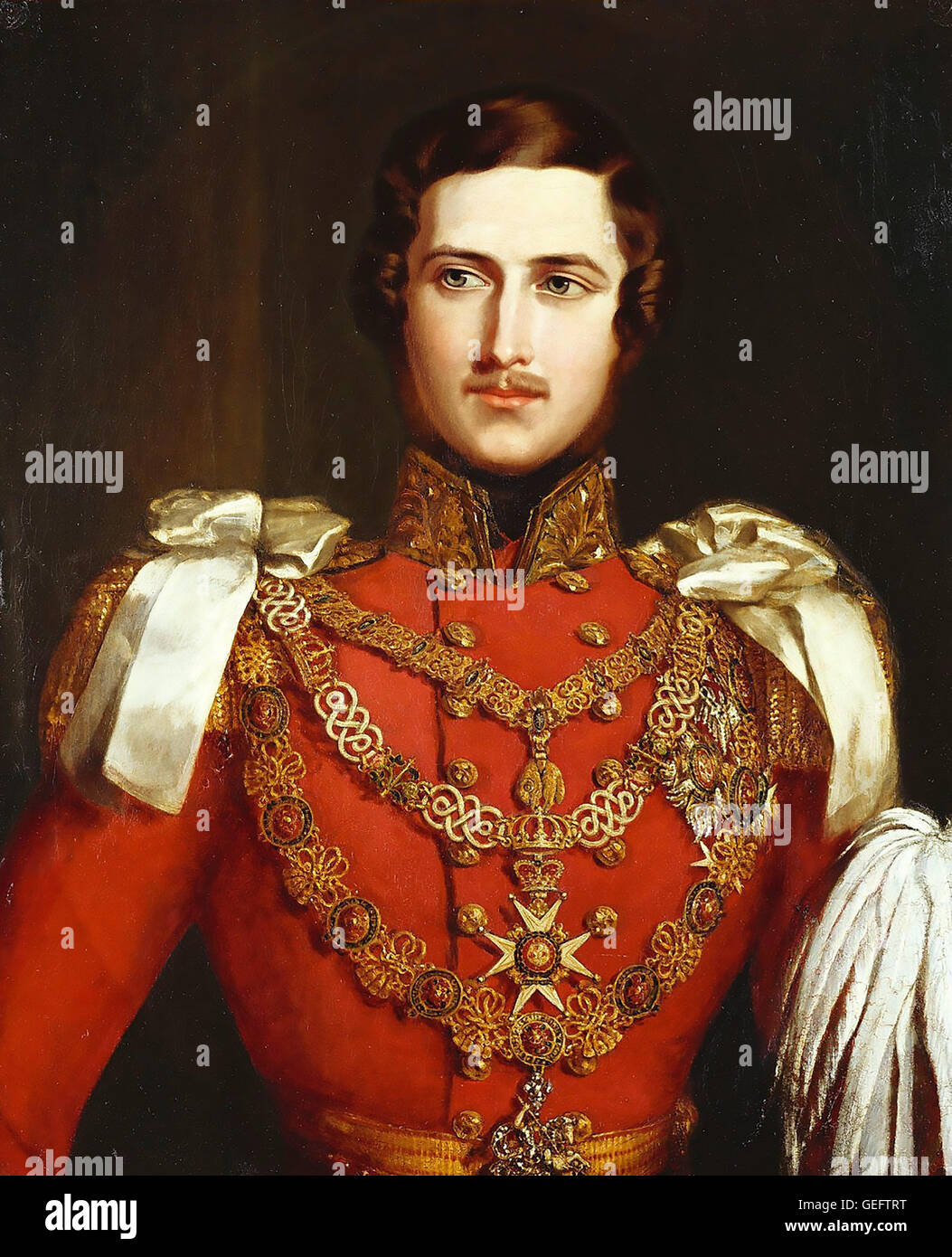 Prinz ALBERT von Sachsen-Coburg und GOTHA (1819 – 1861) Prinzgemahl von Queen Victoria. Gemalt von John Partridge 1840 zusammen mit einem Solo Porträt von Königin Victoria im selben Jahr. Stockfoto