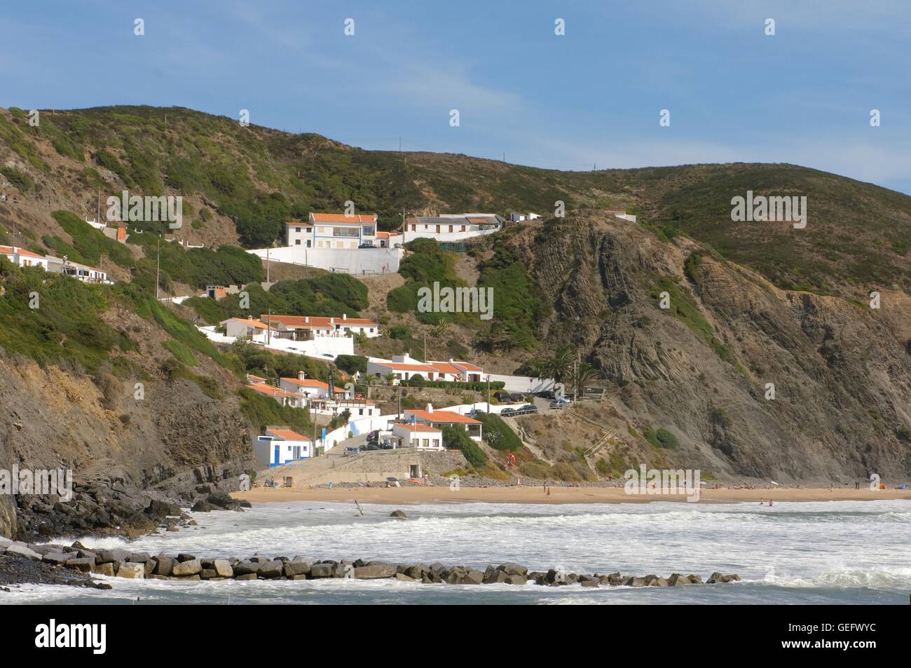 Arrifana, Felsen, Meer, Strand, West Algarve, Algarve Stockfoto