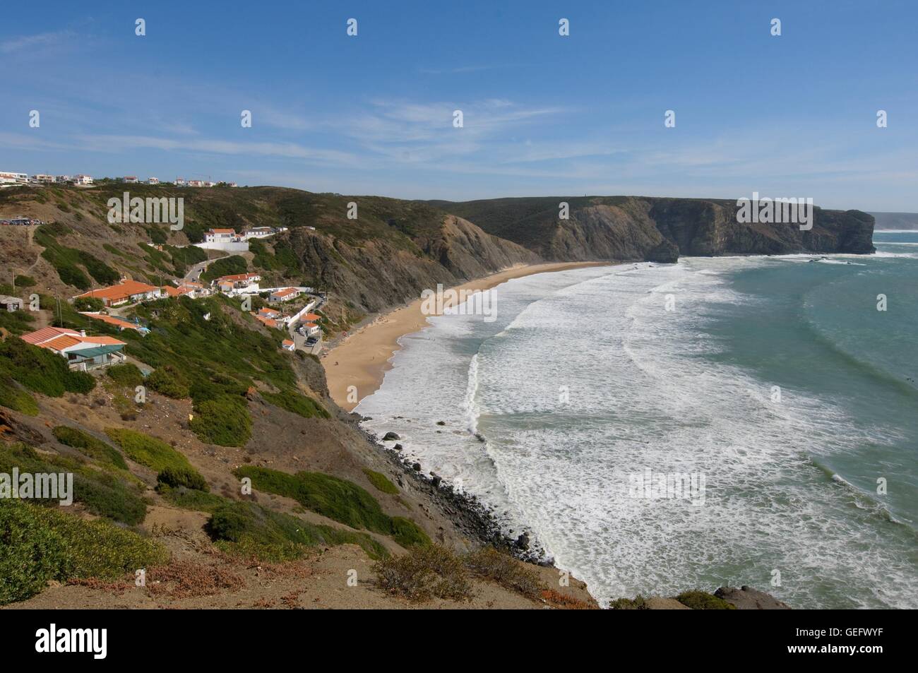 Arrifana, Felsen, Meer, Strand, West Algarve, Algarve Stockfoto