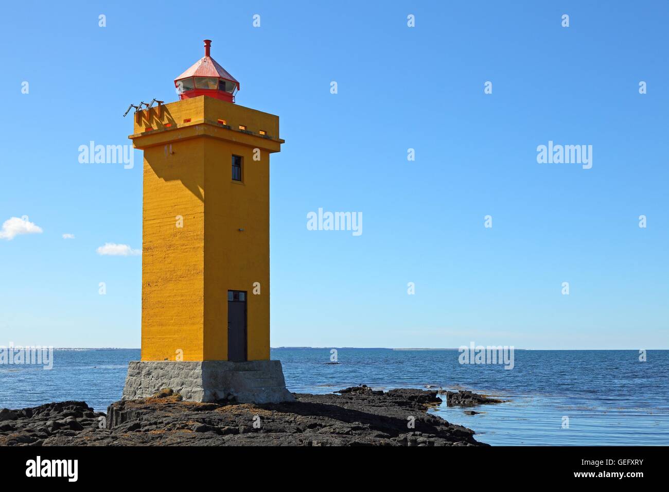 Gerdistangi Leuchtturm, Sudurnes, Island Stockfoto