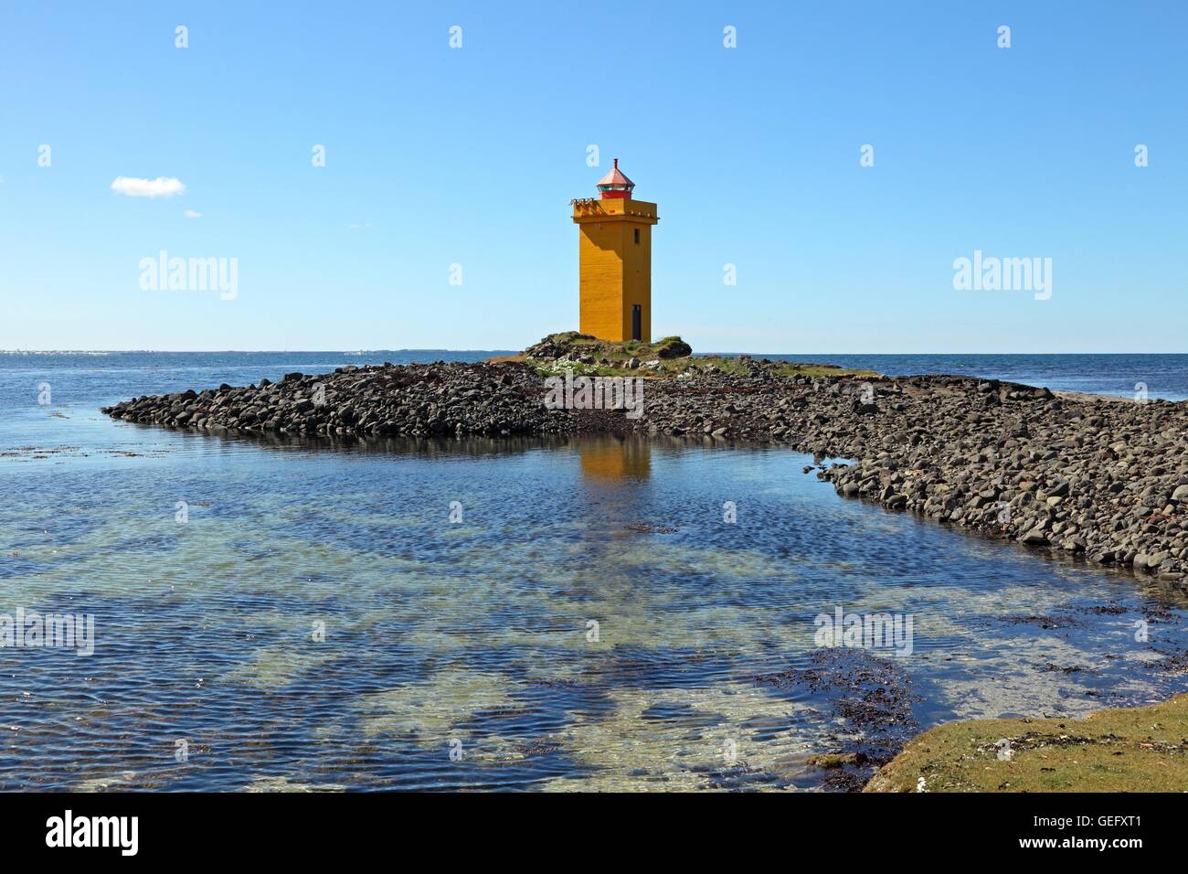 Gerdistangi Leuchtturm, Sudurnes, Island Stockfoto