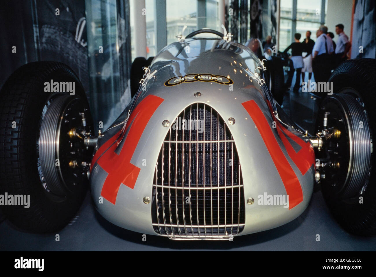 Ein 1939 Auto Union Typ c/d Rennwagen im Audi Forum & Museum in Ingolstadt angezeigt. Bayern. Deutschland Stockfoto