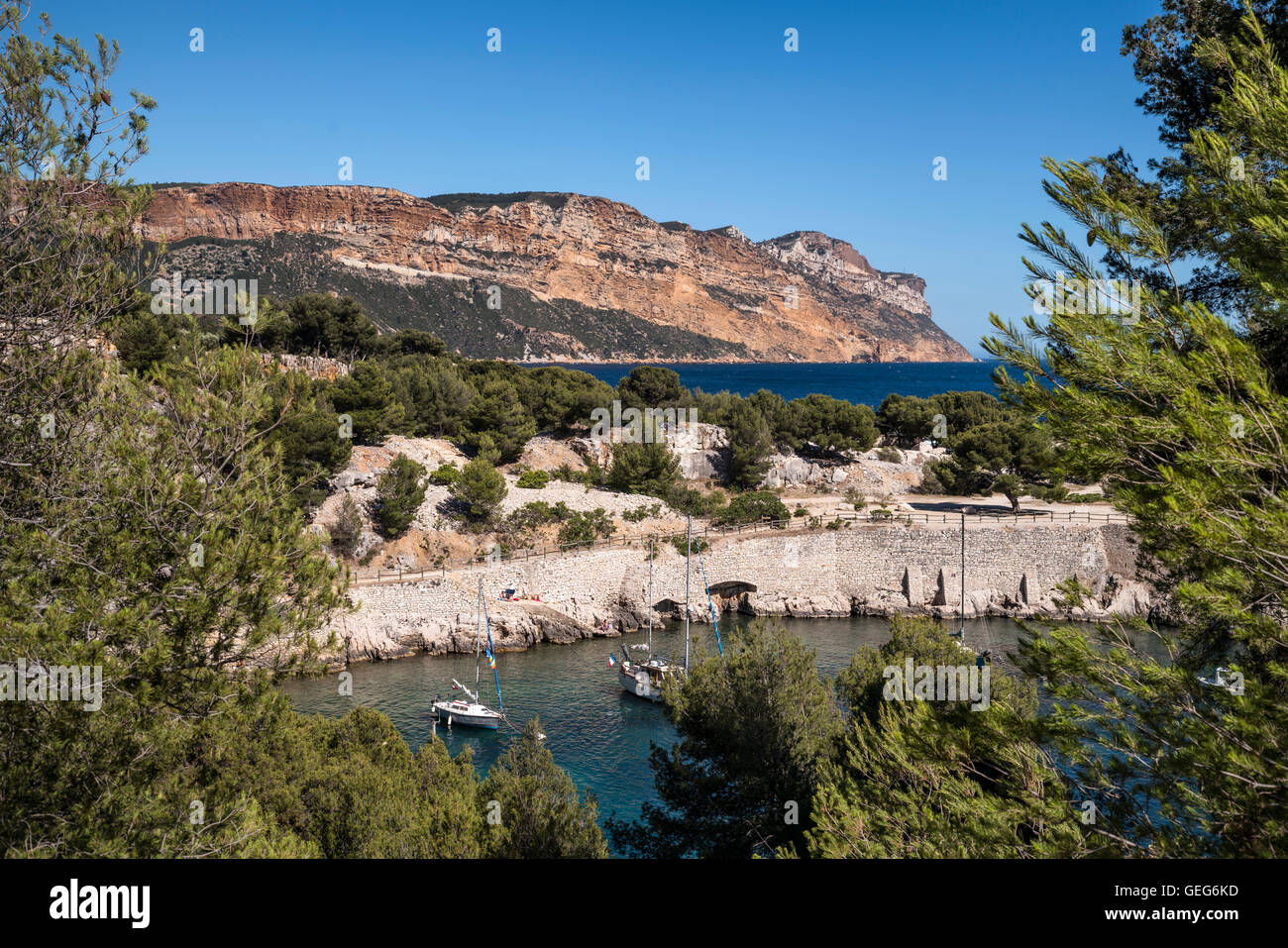 Port-Miou, Calanques, Cliff, Cap Canaille, Cassis, Provence, Frankreich Stockfoto