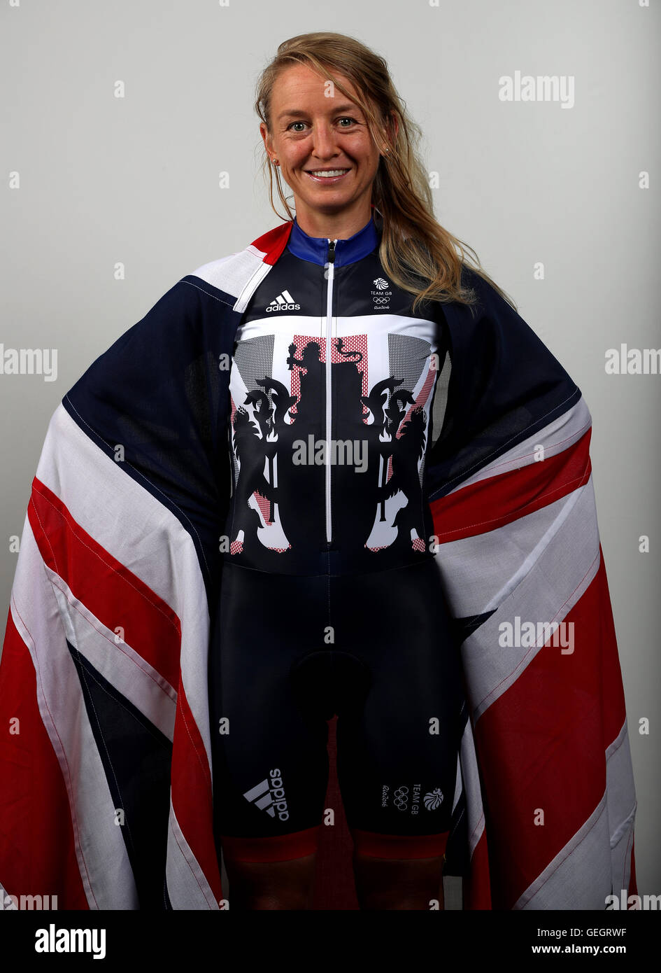 Guten Großbritanniens Emma Pooley während ein Team GB Track Cycling Event in The Celtic Manor Resort in Newport. Stockfoto