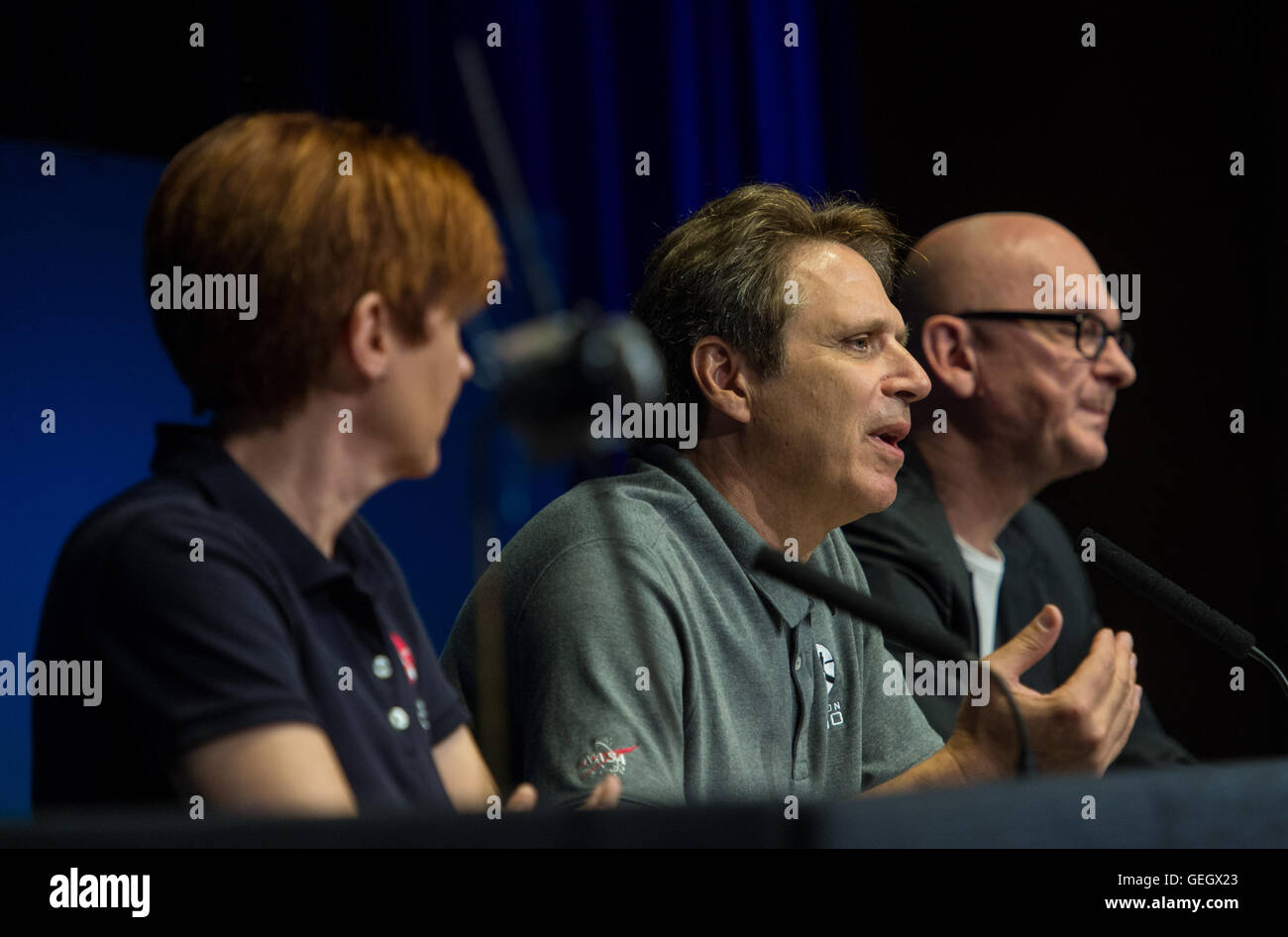 Die Juno-Mission der NASA, geleitet von Scott Bolton und dem Jet Propulsion Laboratory, erforscht Jupiters Atmosphäre und Magnetfelder. Das Informationsgespräch lieferte aktuelle Informationen über Junos Ergebnisse und künftige Pläne für die fortgesetzte Studie des Gasriesen. Stockfoto