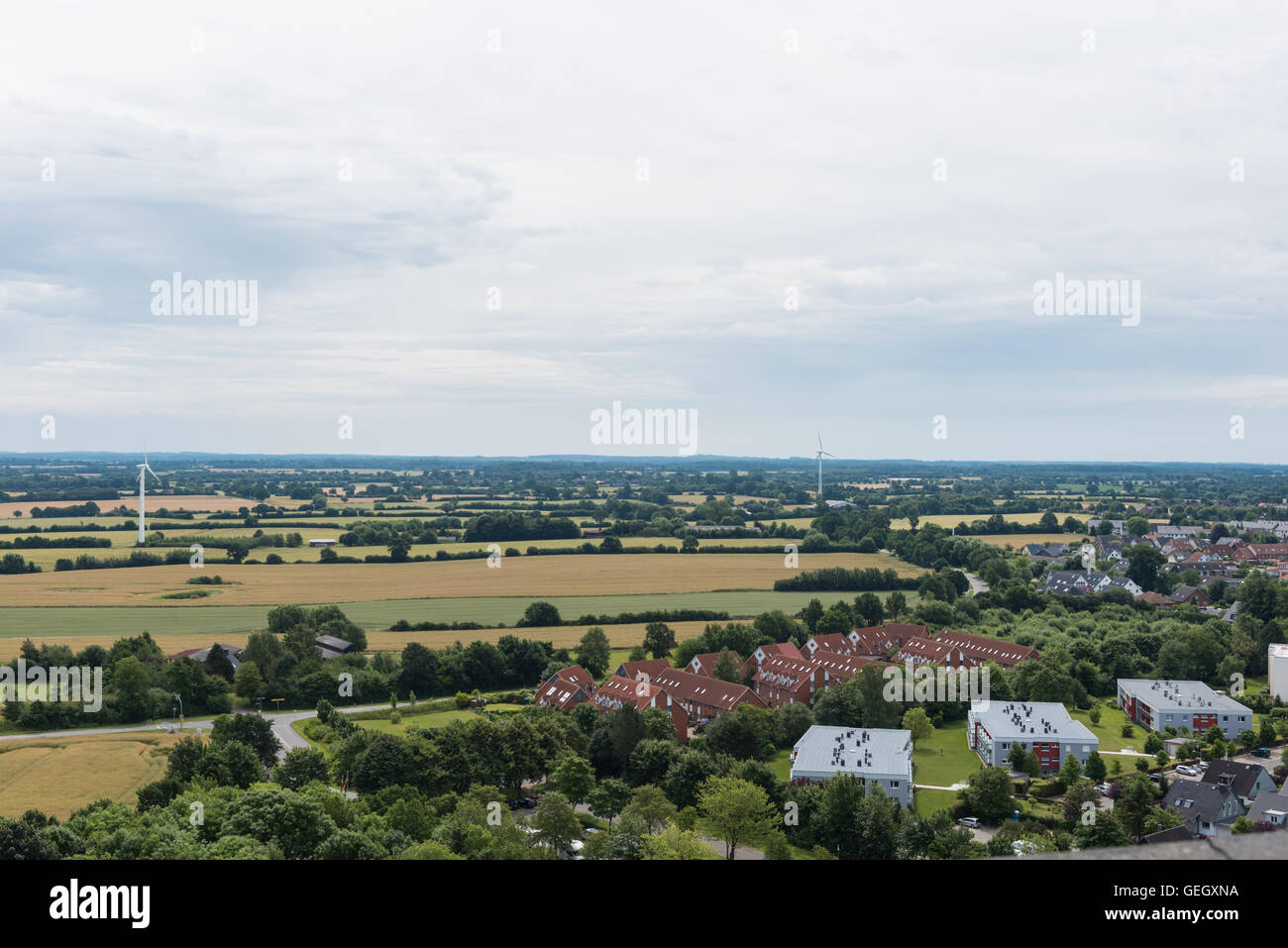 Vogelperspektive in Laboe Süden über das Land Stockfoto