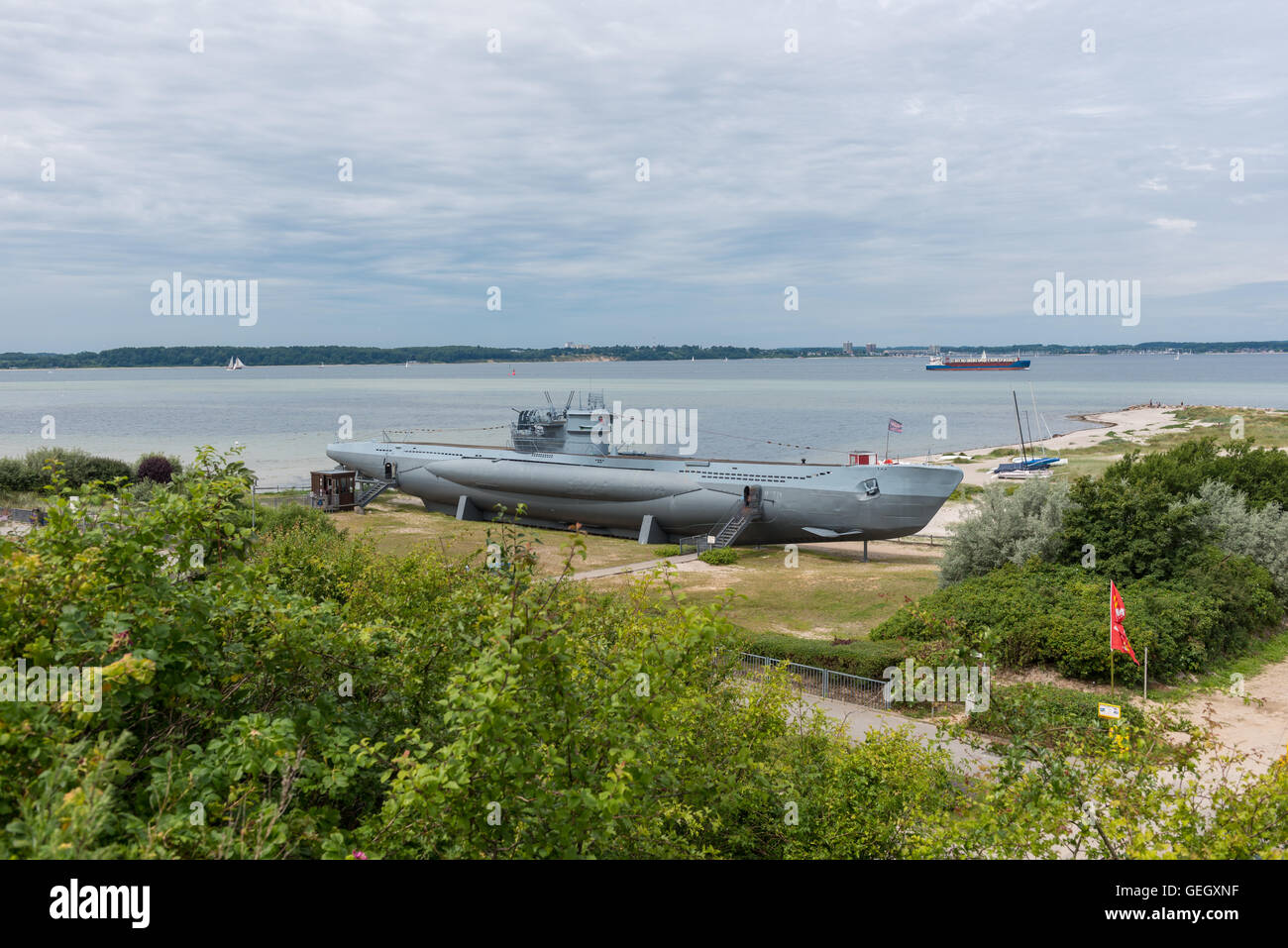 u-Boot von Weltkrieg einer, auf den Strand von Laboe Stockfoto