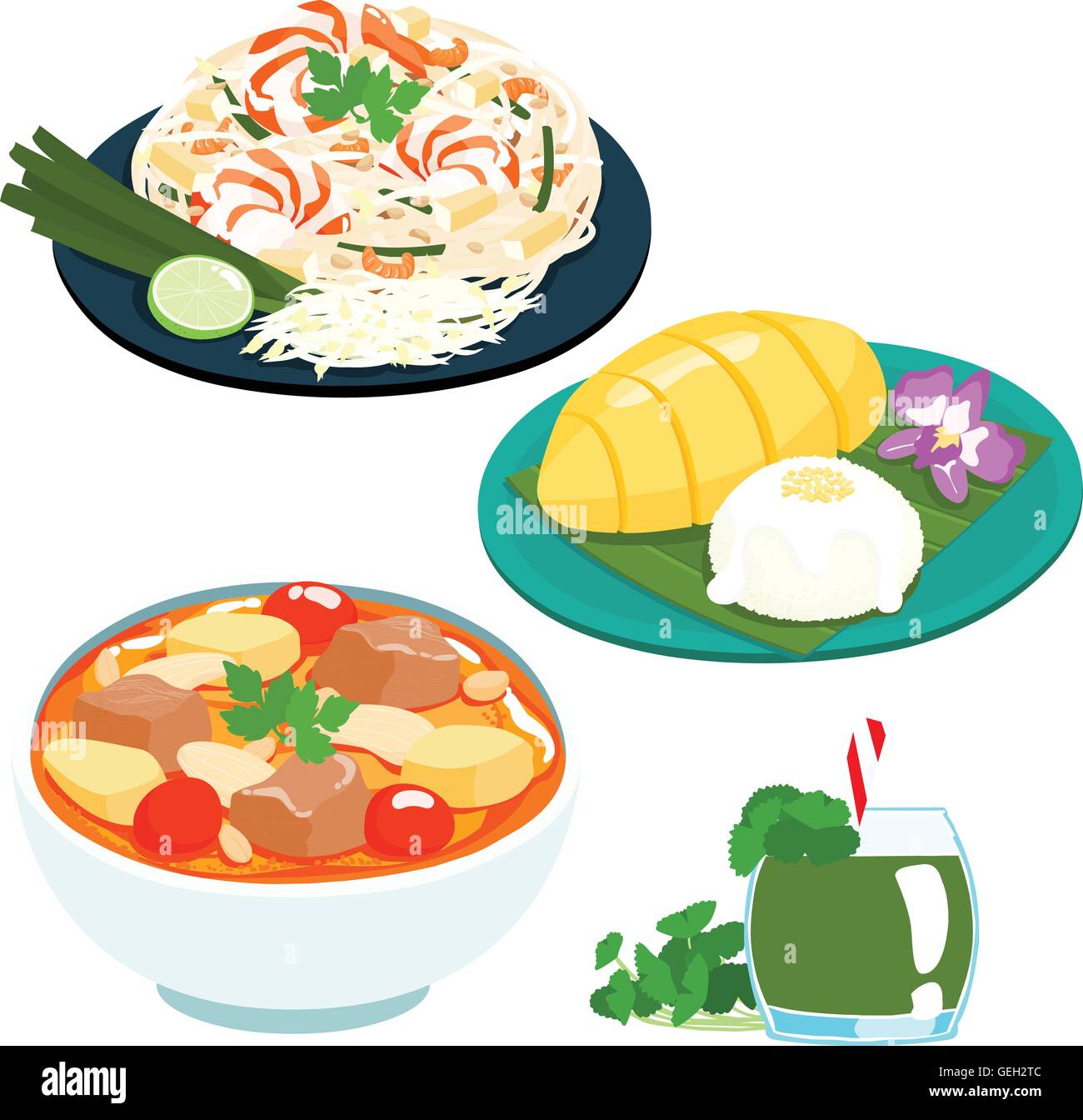 Beliebte thailändische süße Mango Klebreis Set Vektor-illustration Stock Vektor