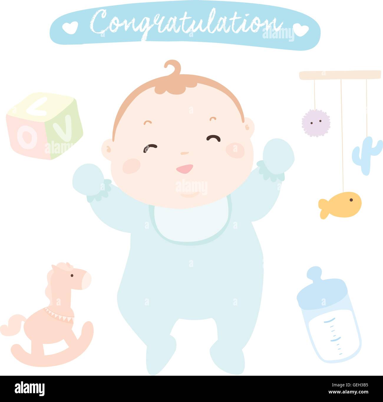 Herzlichen Gluckwunsch Neues Gluckliches Baby Boy Vektor Illustration Stock Vektorgrafik Alamy