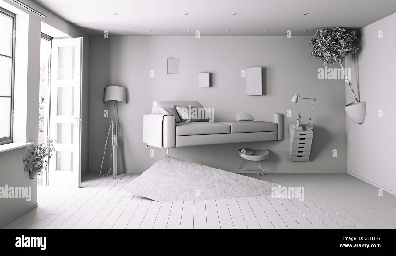 Bizarre weiße Interieur. 3D Rendering-Konzept Stockfoto