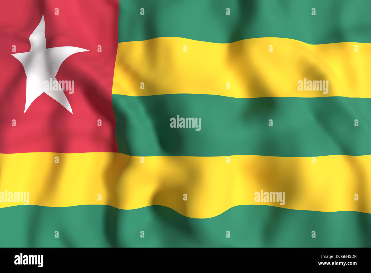 3D-Rendering einer Republik Togo-Flagge winken Stockfoto